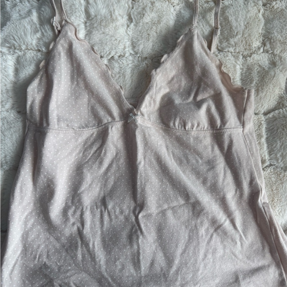 Brandy Melville Light Pink polka dot babydoll Top
